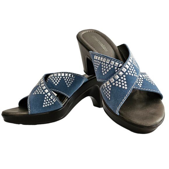 Naturalizer Bavaro Blue Jean Suede Heeled Sandals with Rhinestones | NIB | 6.5 M - Picture 5 of 14